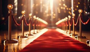 AI generated red carpet with ropes and spotlights photo