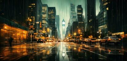 AI generated raining in new york city street photo