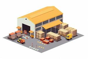 AI Generated Industries that have warehouses or storage areas full of shelves and cardboard boxes by Generative AI photo