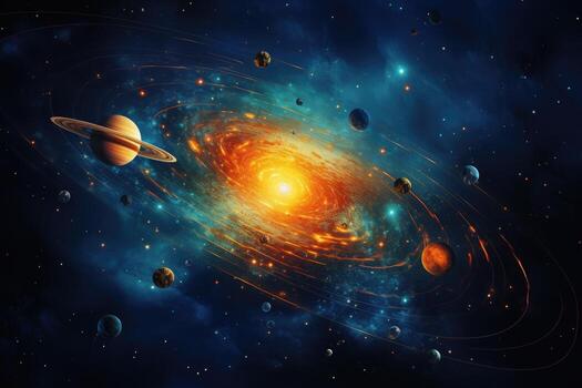 AI Generated Image showing the solar system and various space objects.by Generative AI photo