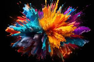 AI Generated abstract multicolored explosion on a black background. Abstract colorful explosion on Black background by Generative AI photo