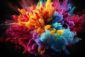 AI Generated abstract multicolored explosion on a black background. Abstract colorful explosion on Black background by Generative AI photo