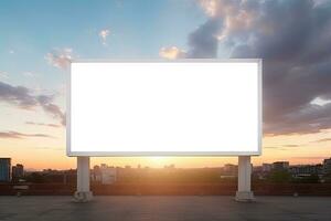 AI Generated white blank advertising billboard. street mockup panel. digital lightbox poster ad banner board. bus shelter advertising. green park background. vertical format sign. Generated AI photo