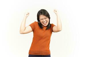 Yes Excited Gesture Of Beautiful Asian Woman Isolated On White Background photo