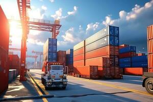 AI Generated Containers stacked on a ship in the port Representing the import and export of goods in the logistics industry.by generated AI photo