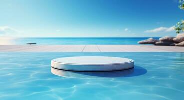 AI generated outdoor circular waterproof pad for swimmingpool photo