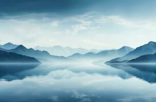AI generated fog on a lake and mountains photo