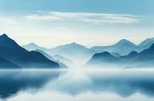 ai generado niebla en un lago y montañas foto
