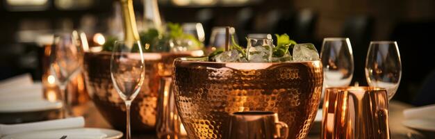 AI generated champagne and wine served in a copper pot photo