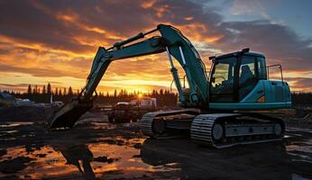 AI generated construction excavators on a construction site photo