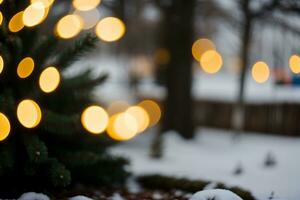 AI generated Bokeh Christmas background with shining lights photo