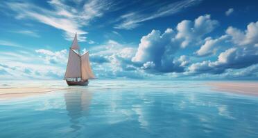 AI generated a wooden boat sits in the water near white sands photo