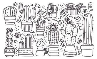 Doodle Outline Cactus Vector Illustrations.