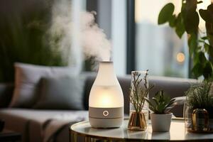 ai generado un blanco humidificador para el vivo habitación foto