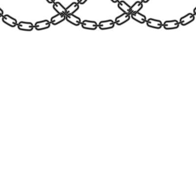 Set of chains hanging from above graphic silhouette, Metal links of the chain crossed with each other, Stylish frame border, Vector illustration isolated