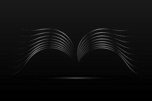 Silver wings linear wavy abstract on a black background. Angel wings. Vector graphics