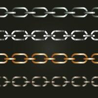 Silver and gold chains on a black background, Metal links repeat endlessly, Vector illustration