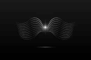 Silver wings linear wavy abstract on a black background. Angel wings. Vector graphics