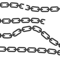 conjunto de diferente cadenas gráfico silueta, doblado y ondulado, metal cadena Enlaces roto, vector ilustración aislado