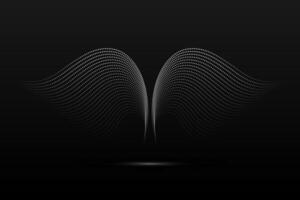 Silver wings linear wavy abstract on a black background. Angel wings. Vector graphics