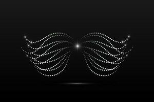 Silver wings linear wavy abstract on a black background. Angel wings. Vector graphics
