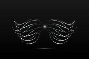 Silver wings linear wavy abstract on a black background. Angel wings. Vector graphics