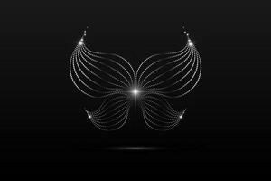 Silver butterfly linear wavy abstract on a black background. Angel wings. Vector graphics