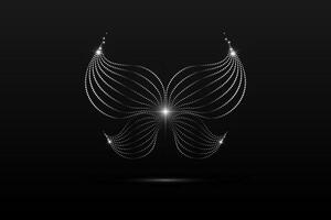 Silver butterfly linear wavy abstract on a black background. Angel wings. Vector graphics