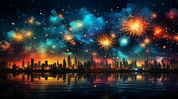 AI generated New year firework background photo