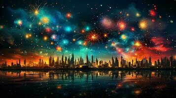 AI generated New year firework background photo