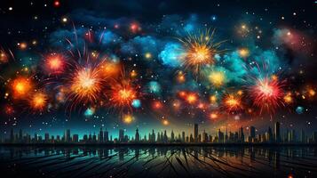 AI generated New year firework background photo