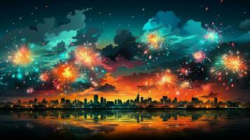 AI generated New year firework background photo