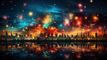 AI generated New year firework background photo