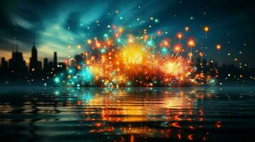 AI generated New year firework background photo