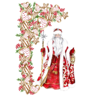 Composition for Christmas Santa in a red coat and cookies. png