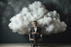 AI generated Innovation Hurdle - Businessman in a Mental Fog of Creative Block photo