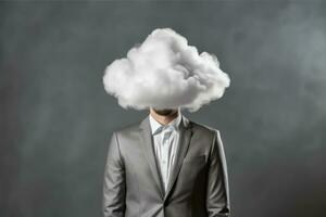 AI generated Creative Standstill - Businessman Enclosed in a Cloud of Brainstorming Fog photo