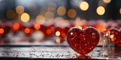 AI generated Sparkling Passion - Abstract Bokeh Lights with Red Hearts photo