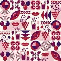 Grape juice background with design elements in simple bauhaus geometric style. Seamless pattern with abstract shapes. Good for branding, decoration of food package, cover design, decorative print vector