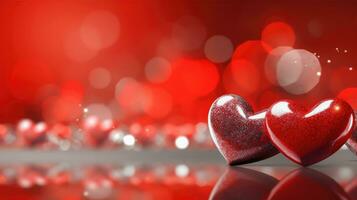AI generated Festive Glow - Abstract Bokeh Lights and Shiny Red Hearts photo