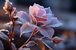 AI generated Captivating-close-up-shot-capturing-the-exquisite-beauty-of-hoarfrost-in a natural setting photo