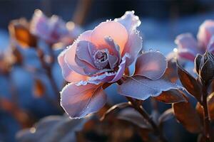 AI generated Captivating-close-up-shot-capturing-the-exquisite-beauty-of-hoarfrost-in a natural setting photo