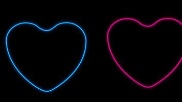 Glowing neon blue and pink hearts video animation