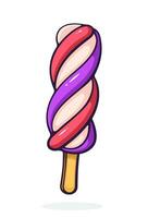 Spiral fruit ice cream on stick. Vector illustration. Hand Drawn Cartoon illustration with outline. Design element isolated on white background