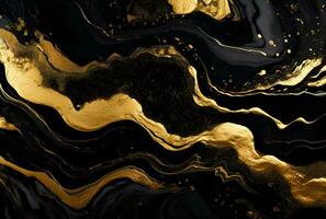 AI generated Marbled black gold abstract background. Liquid marble ink pattern. abstract paint mixing in watercolor photo