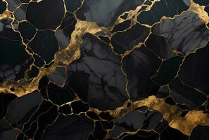 AI generated Marbled black gold abstract background. Liquid marble ink pattern. abstract paint mixing in watercolor photo