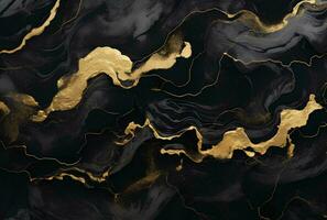 AI generated Marbled black gold abstract background. Liquid marble ink pattern. abstract paint mixing in watercolor photo