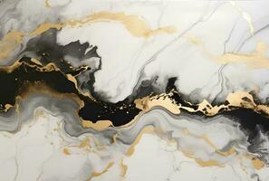 AI generated Marbled black gold abstract background. Liquid marble ink pattern. abstract paint mixing in watercolor photo