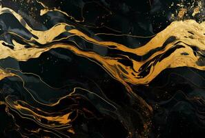 AI generated Marbled black gold abstract background. Liquid marble ink pattern. abstract paint mixing in watercolor photo