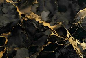 AI generated Marbled black gold abstract background. Liquid marble ink pattern. abstract paint mixing in watercolor photo